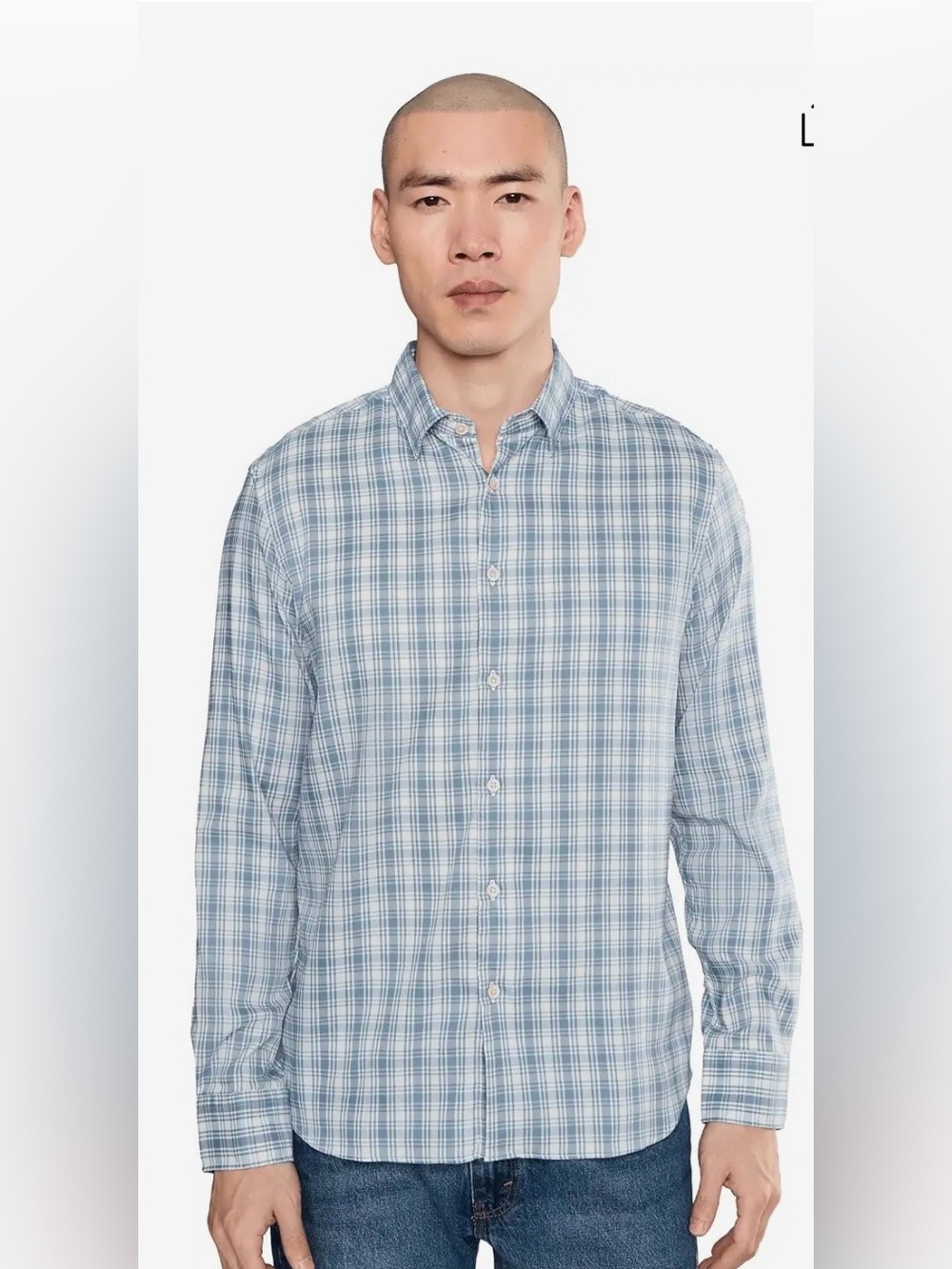 Faherty Shirt Mens Large Blue Plaid Organic Cotton Button Down Long Sleeve
